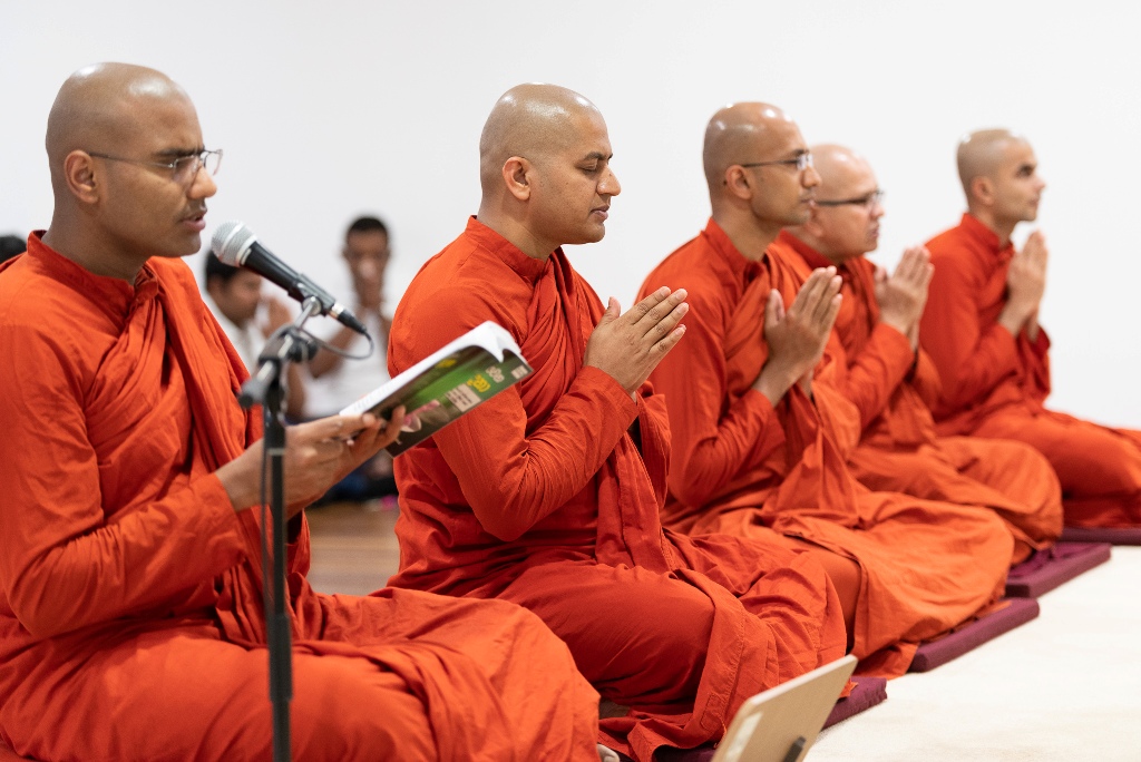 Venarable Maha Sanga conducting the relegious observences at Mahamewnawa