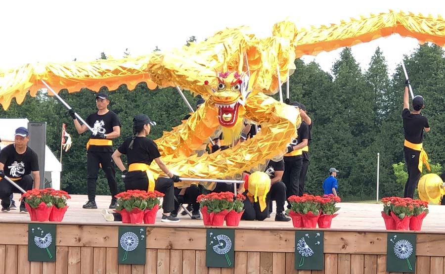 A traditional Chinese dragon dance is performed at opening ceremonies for the One World One Family multicultural festival in Erin on Aug 4. The dragon represents prosperity and good fortune, including rain for the fertility of crops. Submitted photo