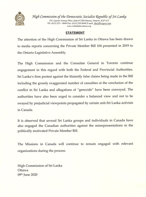 Statement Issued by the Sri Lanka High Commission, Ottawa-2-t